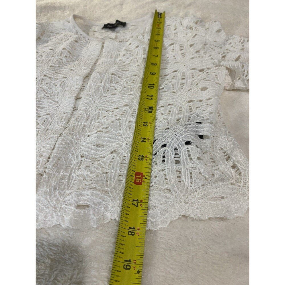 RN Studio White Floral Lace Bridal Cover Up Jacket Scalloped Open Long Sleeve S - Picture 5 of 12